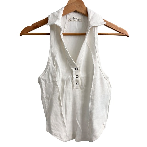 We The Free Tops - We The Free by Free People Ribbed Collared Henley Tank Top in White